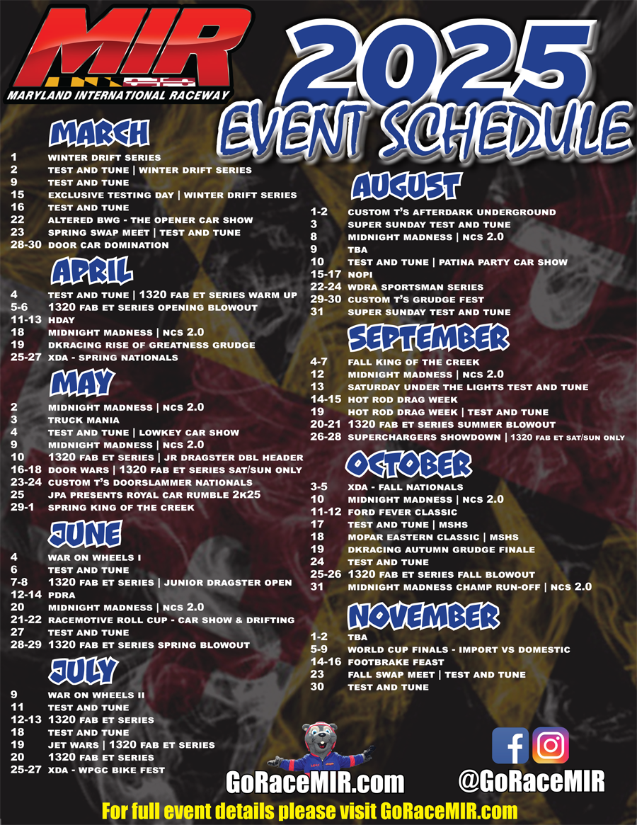 Maryland International Raceway 2025 Schedule Of Events